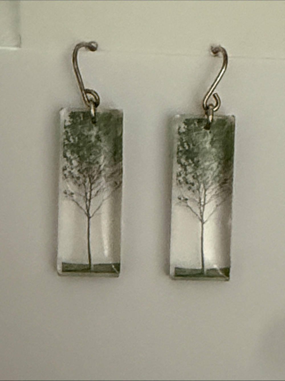Handmade Green Tree Resin Rectangle Drop Earrings
